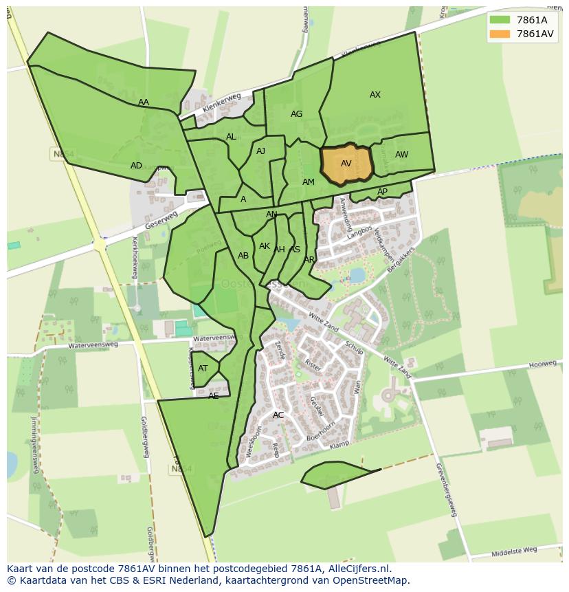 Afbeelding van het postcodegebied 7861 AV op de kaart.