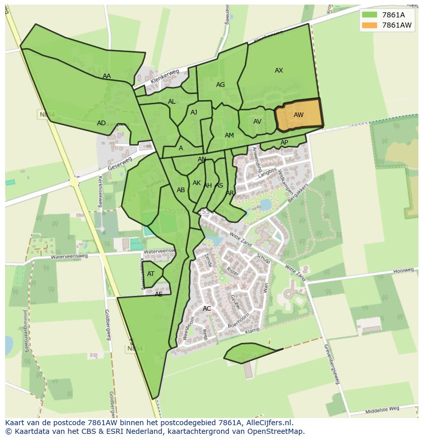 Afbeelding van het postcodegebied 7861 AW op de kaart.