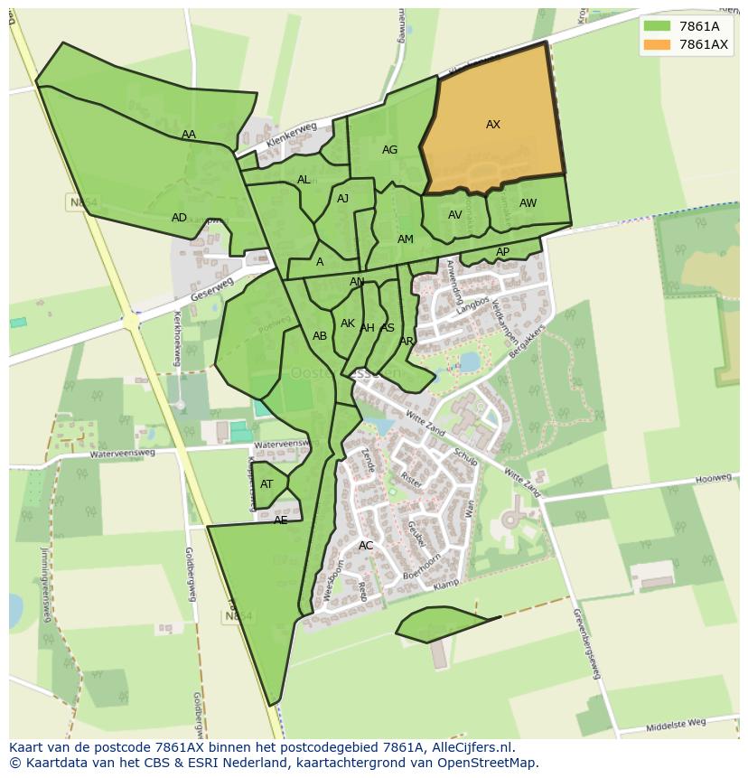Afbeelding van het postcodegebied 7861 AX op de kaart.