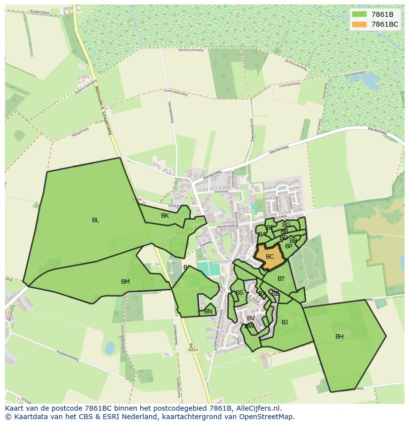 Afbeelding van het postcodegebied 7861 BC op de kaart.