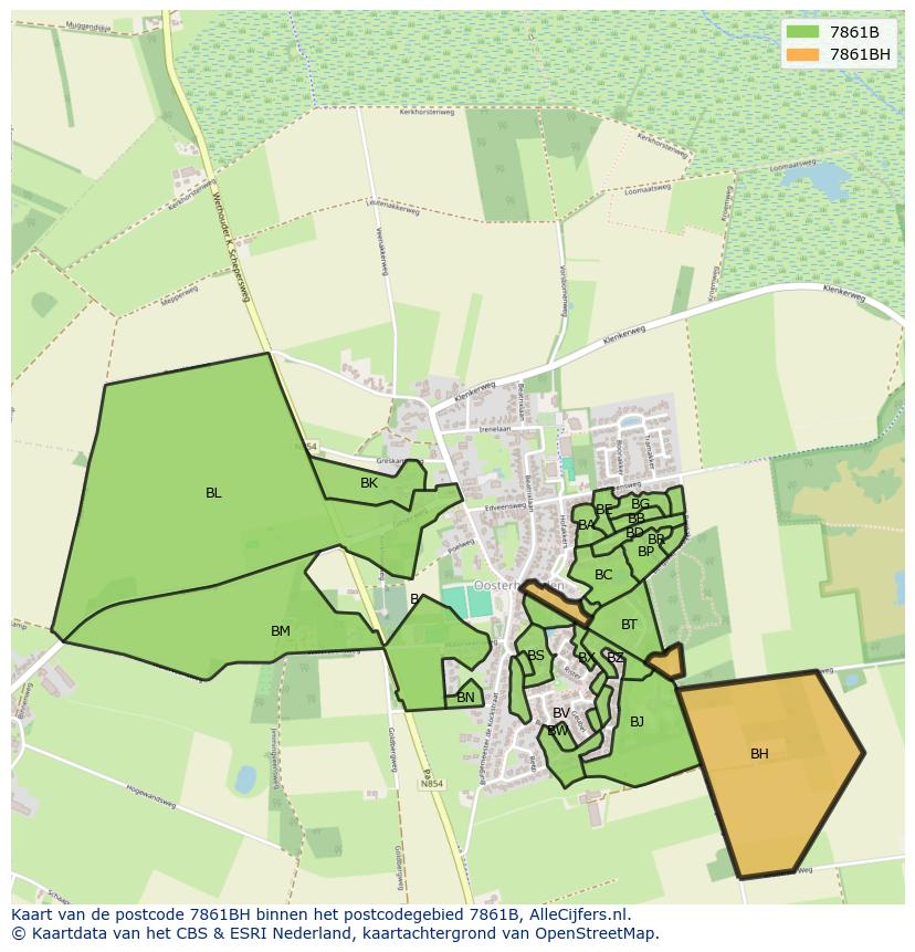 Afbeelding van het postcodegebied 7861 BH op de kaart.
