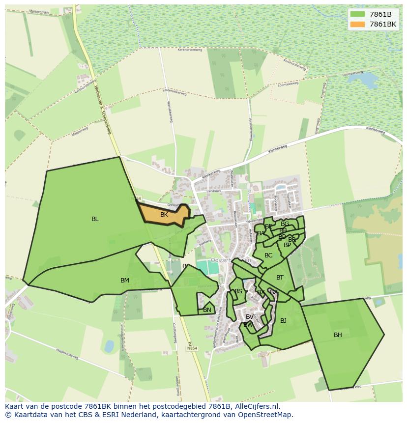Afbeelding van het postcodegebied 7861 BK op de kaart.