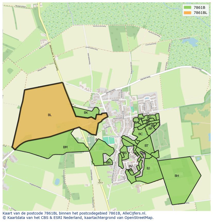 Afbeelding van het postcodegebied 7861 BL op de kaart.