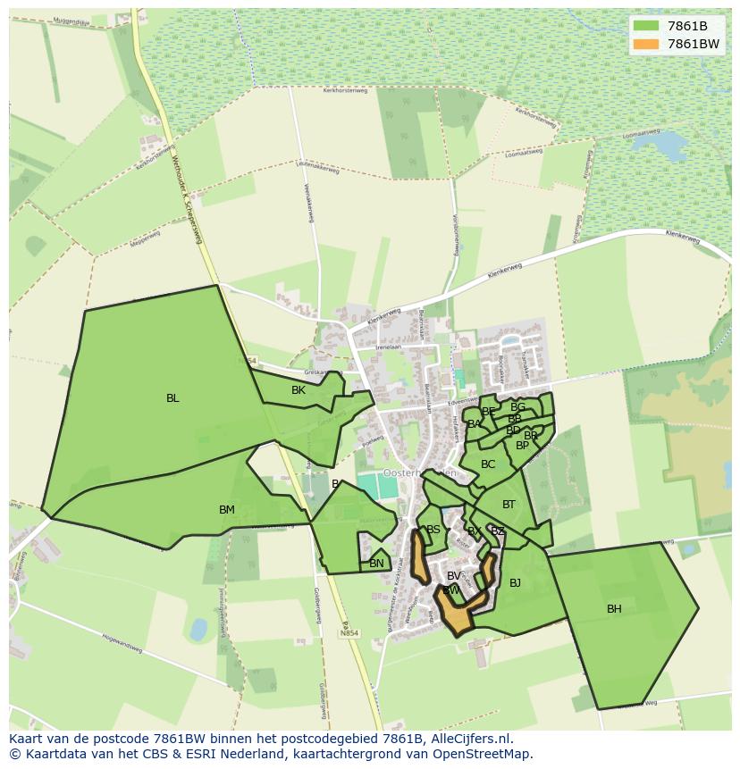 Afbeelding van het postcodegebied 7861 BW op de kaart.