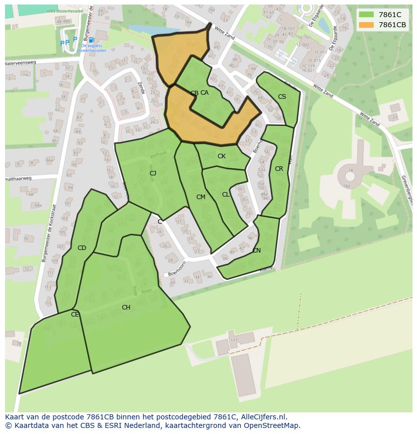 Afbeelding van het postcodegebied 7861 CB op de kaart.
