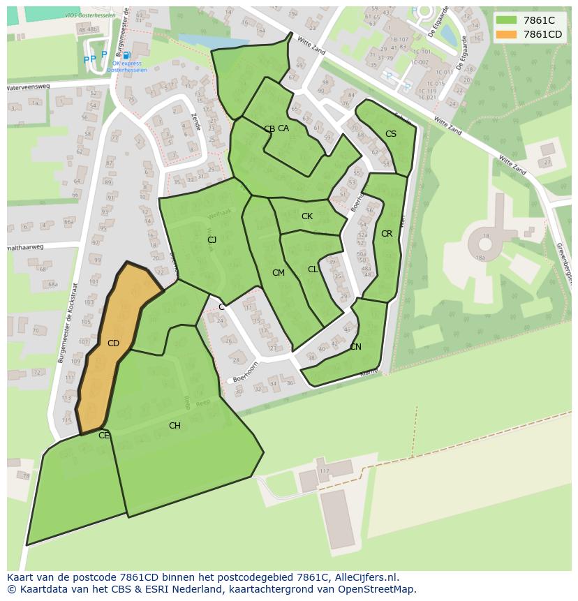 Afbeelding van het postcodegebied 7861 CD op de kaart.