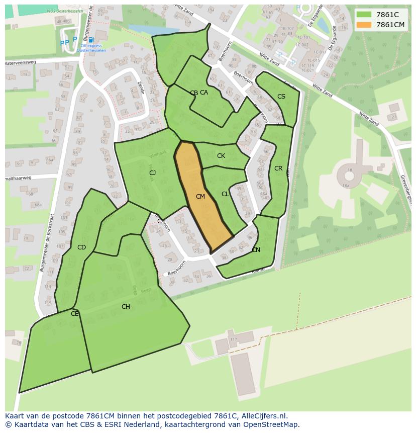 Afbeelding van het postcodegebied 7861 CM op de kaart.