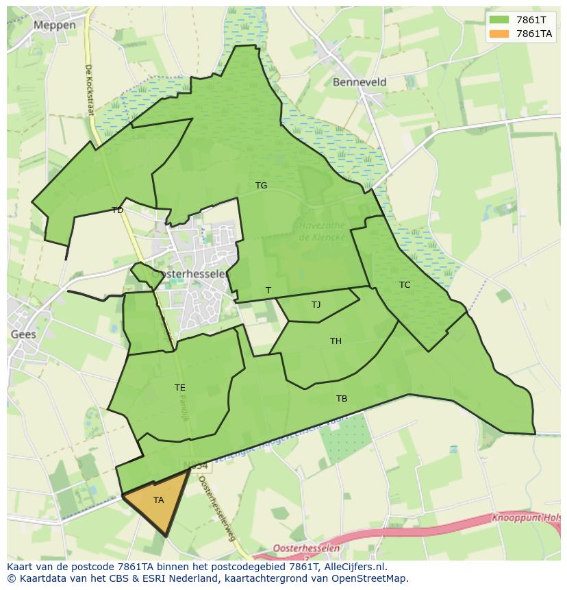 Afbeelding van het postcodegebied 7861 TA op de kaart.