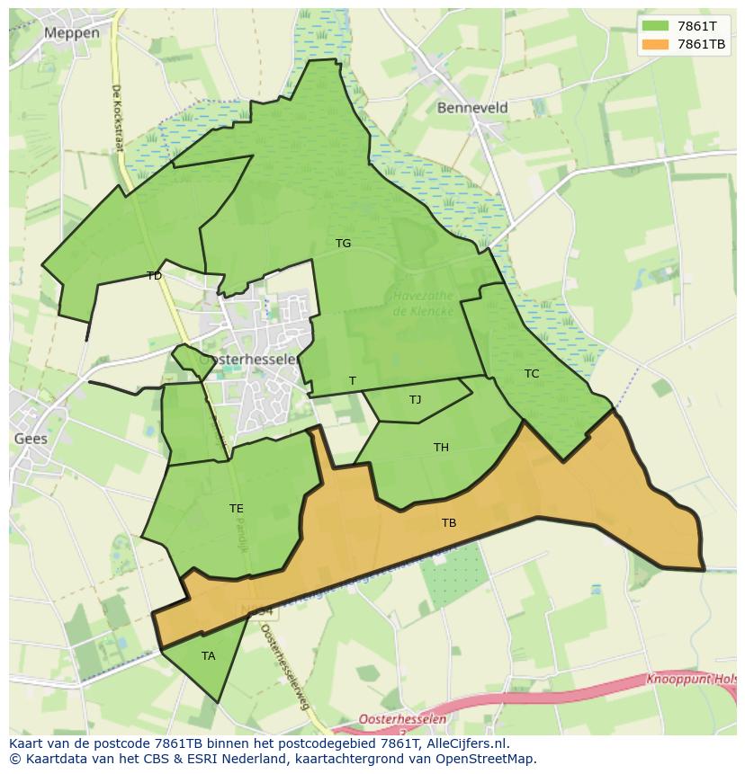 Afbeelding van het postcodegebied 7861 TB op de kaart.