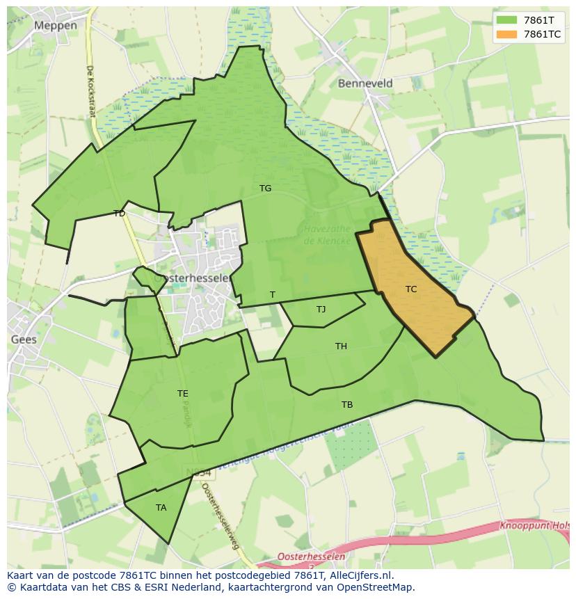 Afbeelding van het postcodegebied 7861 TC op de kaart.