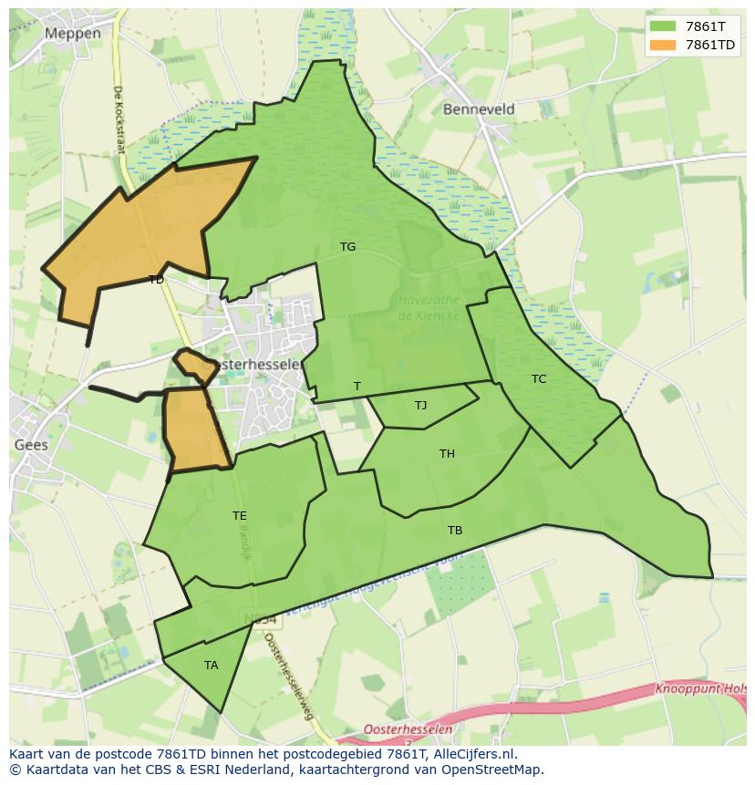 Afbeelding van het postcodegebied 7861 TD op de kaart.