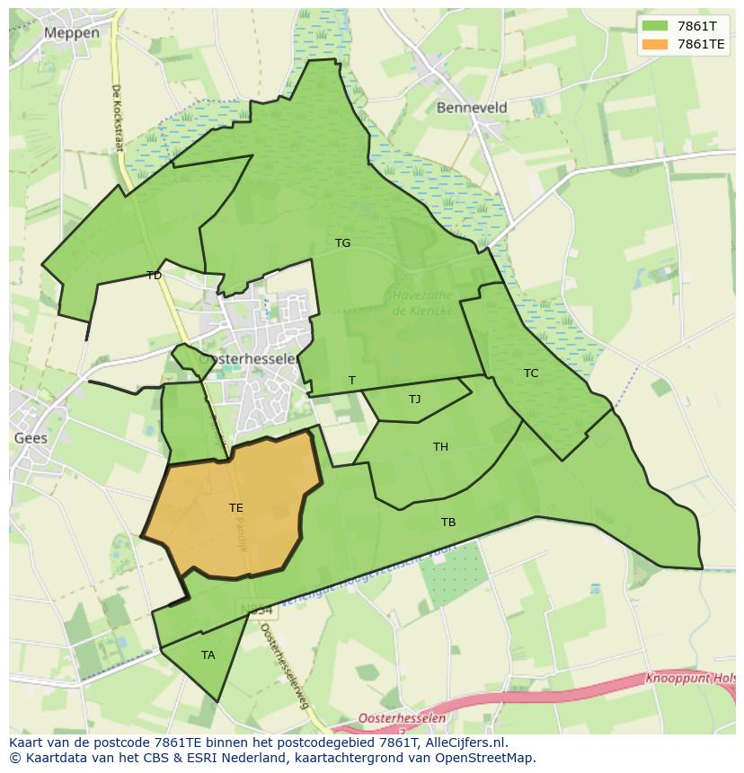 Afbeelding van het postcodegebied 7861 TE op de kaart.