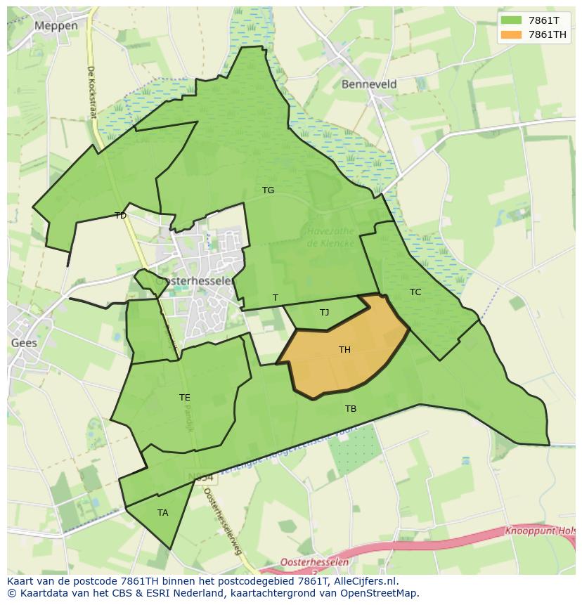 Afbeelding van het postcodegebied 7861 TH op de kaart.