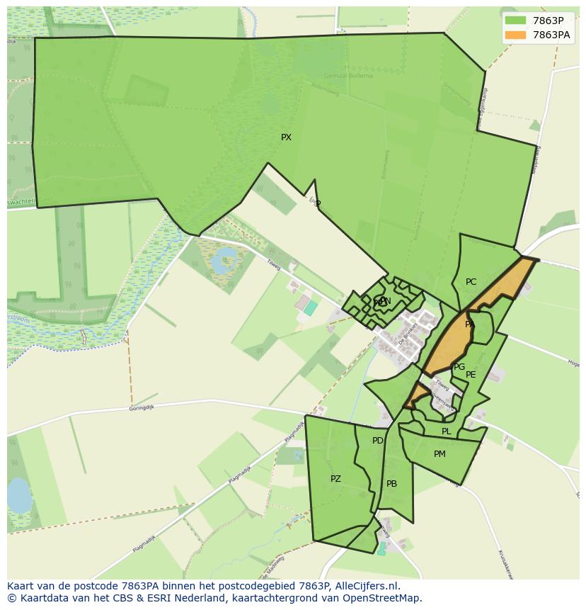 Afbeelding van het postcodegebied 7863 PA op de kaart.