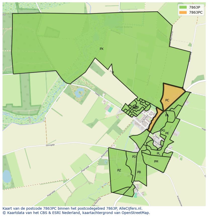 Afbeelding van het postcodegebied 7863 PC op de kaart.