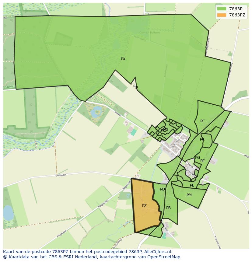 Afbeelding van het postcodegebied 7863 PZ op de kaart.