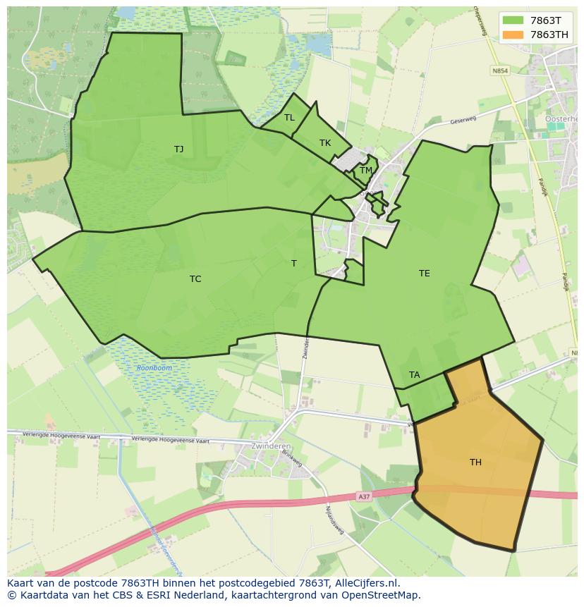 Afbeelding van het postcodegebied 7863 TH op de kaart.
