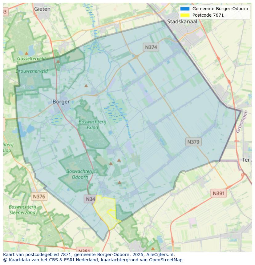 Afbeelding van het postcodegebied 7871 op de kaart.