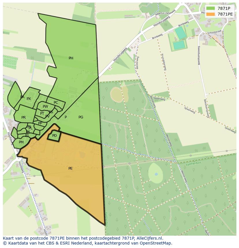 Afbeelding van het postcodegebied 7871 PE op de kaart.