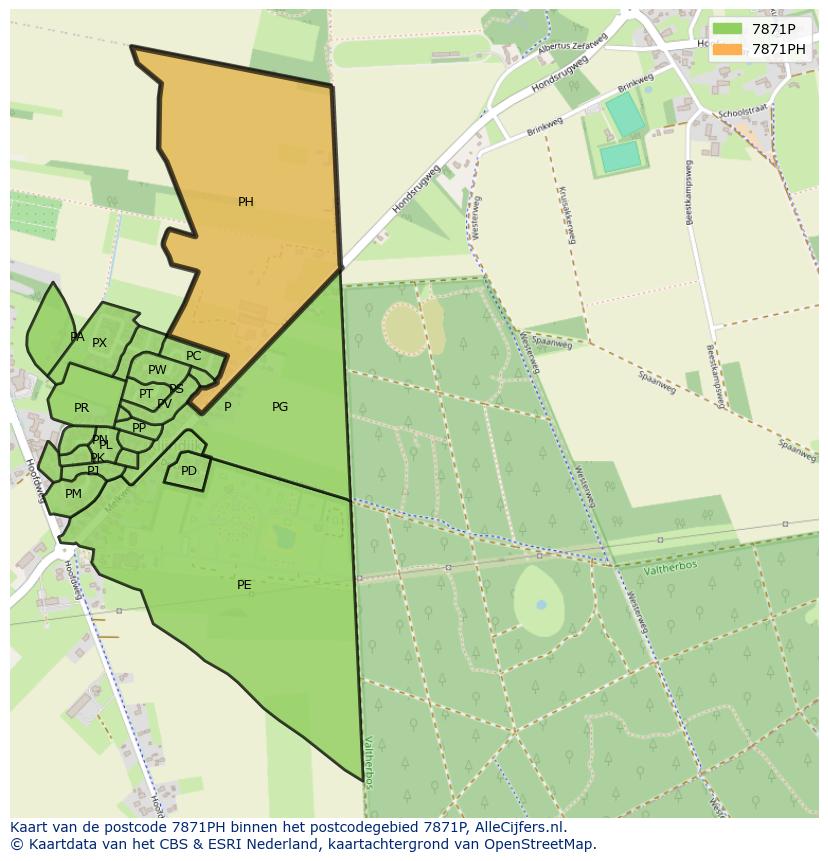 Afbeelding van het postcodegebied 7871 PH op de kaart.