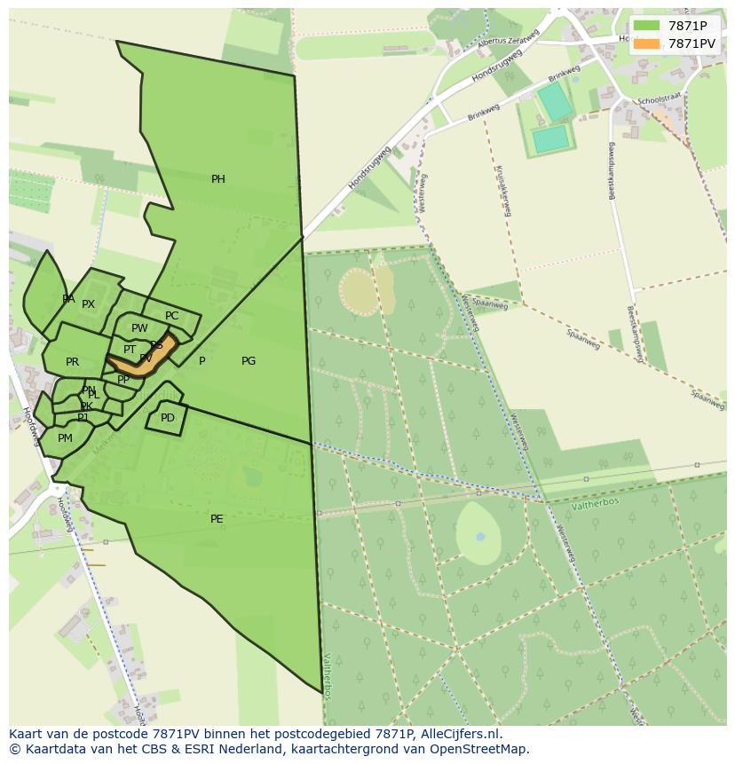 Afbeelding van het postcodegebied 7871 PV op de kaart.