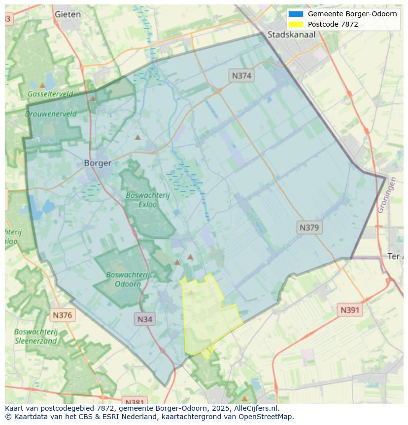 Afbeelding van het postcodegebied 7872 op de kaart.
