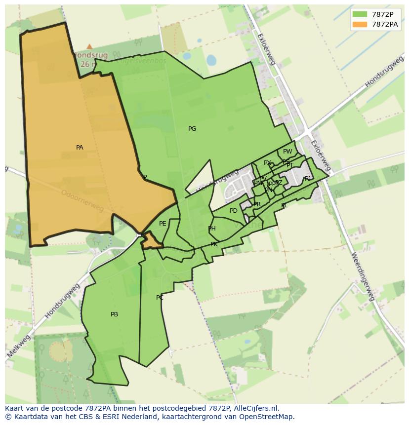 Afbeelding van het postcodegebied 7872 PA op de kaart.