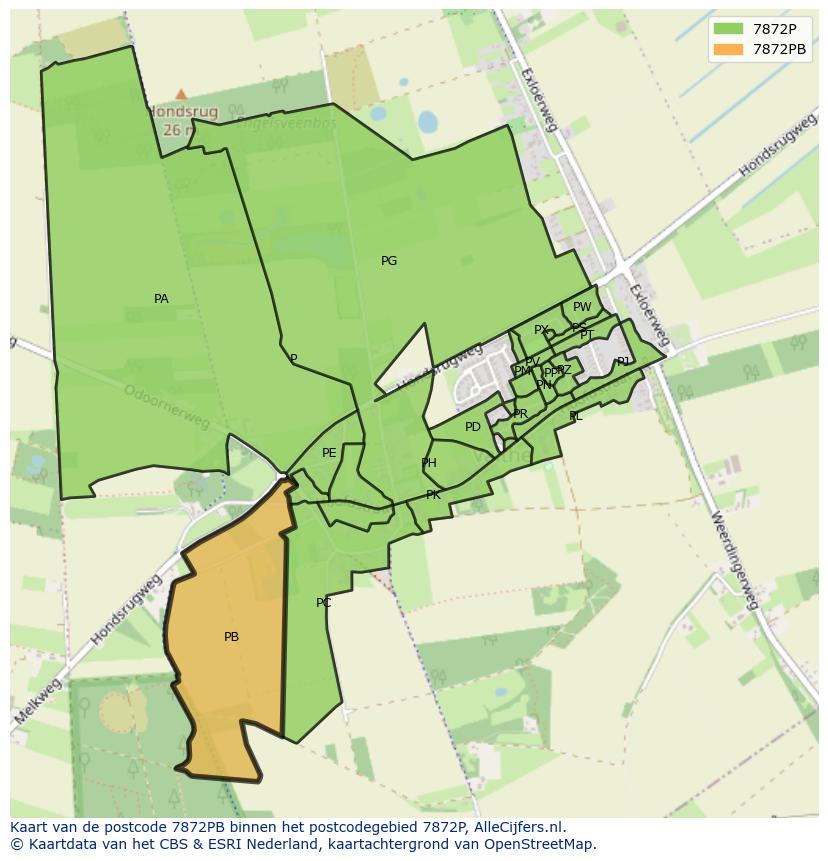 Afbeelding van het postcodegebied 7872 PB op de kaart.