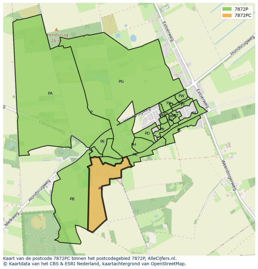 Afbeelding van het postcodegebied 7872 PC op de kaart.