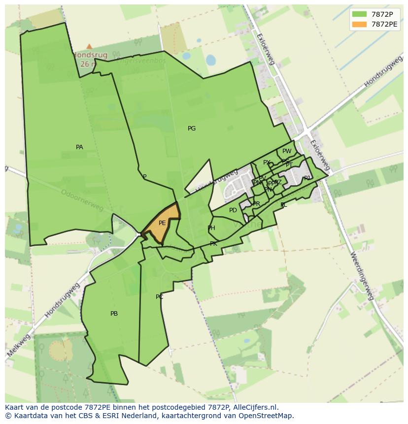 Afbeelding van het postcodegebied 7872 PE op de kaart.