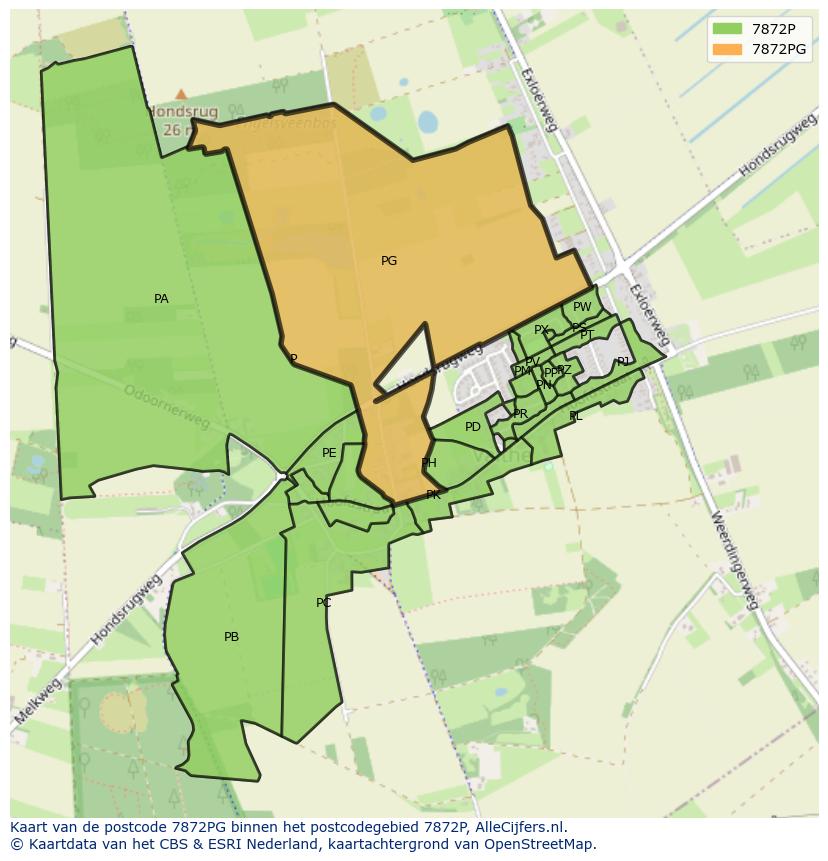 Afbeelding van het postcodegebied 7872 PG op de kaart.