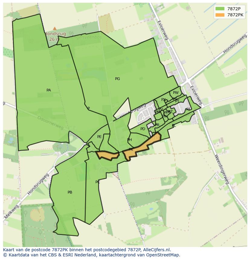 Afbeelding van het postcodegebied 7872 PK op de kaart.