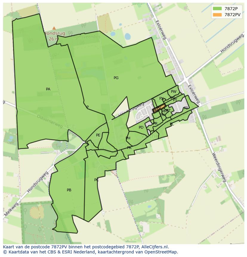 Afbeelding van het postcodegebied 7872 PV op de kaart.