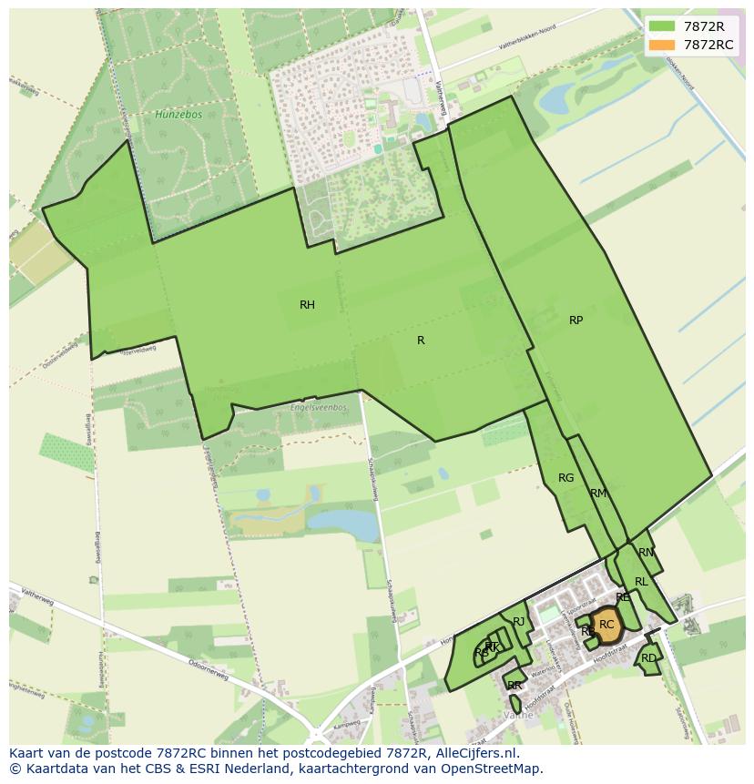 Afbeelding van het postcodegebied 7872 RC op de kaart.