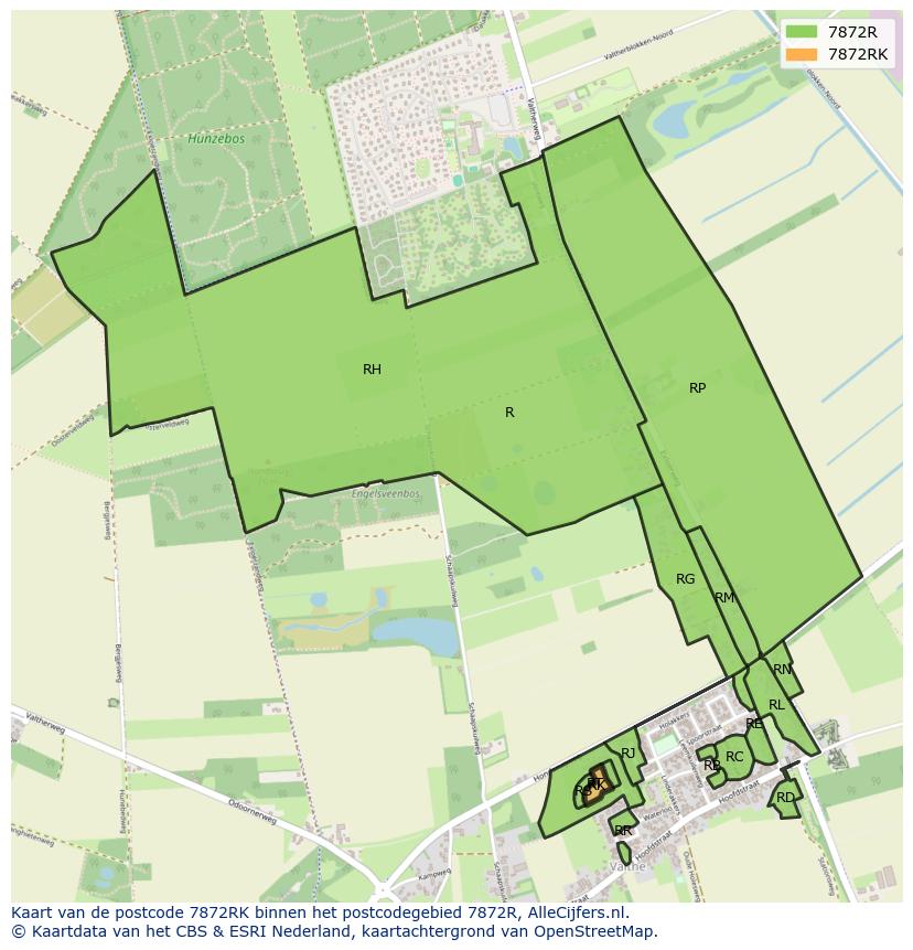 Afbeelding van het postcodegebied 7872 RK op de kaart.