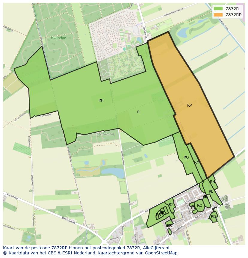 Afbeelding van het postcodegebied 7872 RP op de kaart.