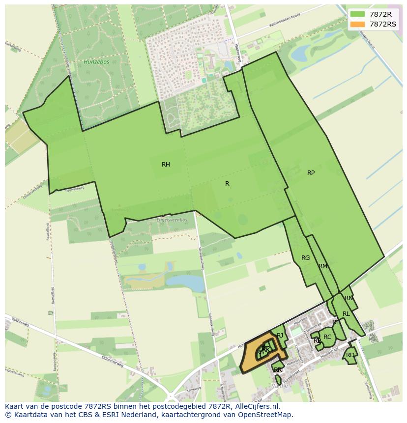 Afbeelding van het postcodegebied 7872 RS op de kaart.