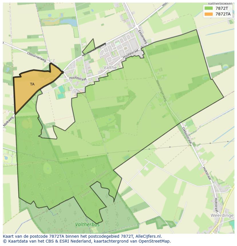 Afbeelding van het postcodegebied 7872 TA op de kaart.