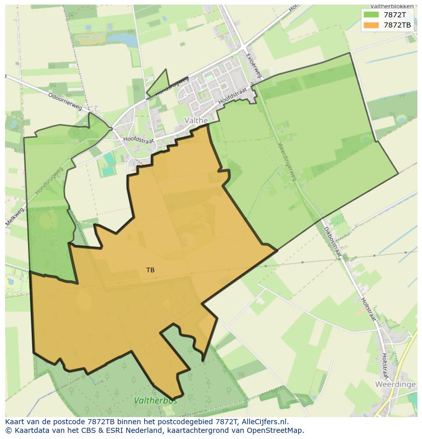 Afbeelding van het postcodegebied 7872 TB op de kaart.