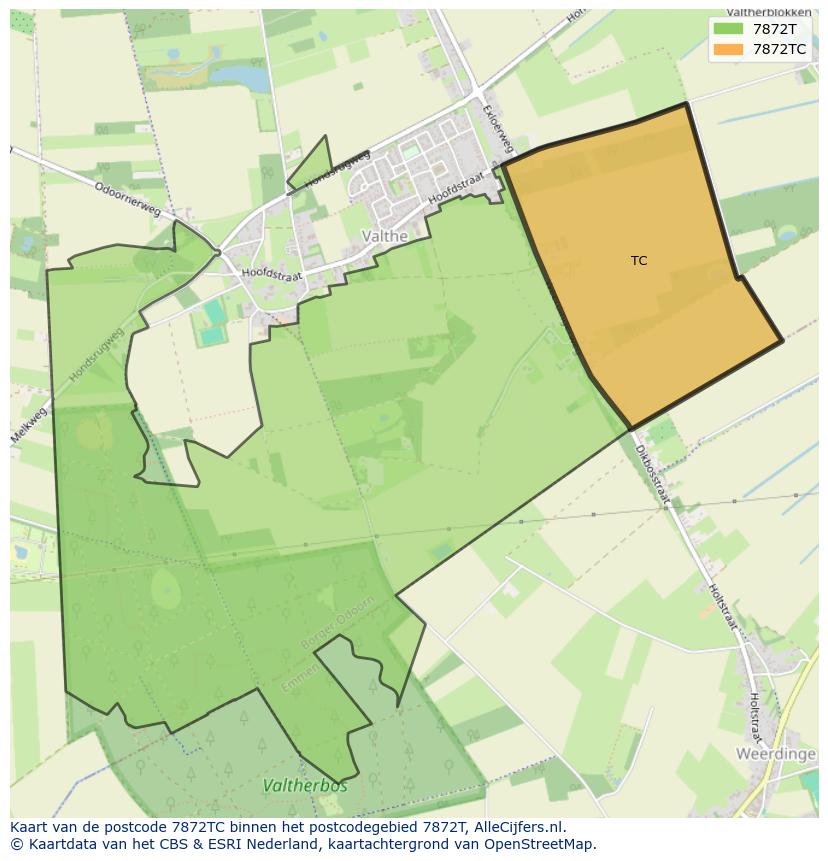 Afbeelding van het postcodegebied 7872 TC op de kaart.