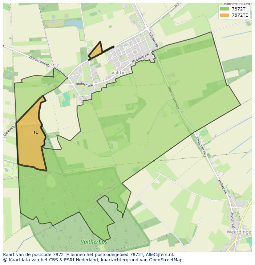 Afbeelding van het postcodegebied 7872 TE op de kaart.