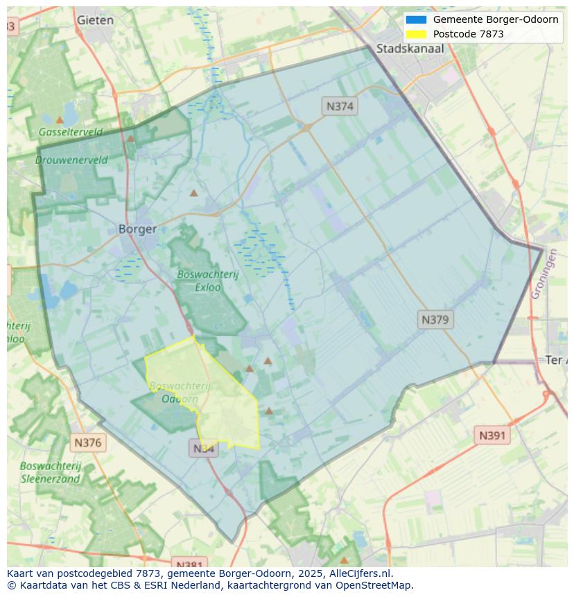 Afbeelding van het postcodegebied 7873 op de kaart.