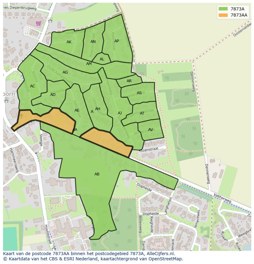 Afbeelding van het postcodegebied 7873 AA op de kaart.