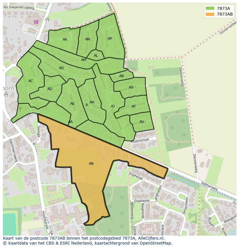 Afbeelding van het postcodegebied 7873 AB op de kaart.