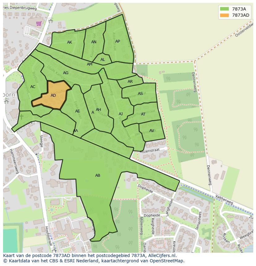 Afbeelding van het postcodegebied 7873 AD op de kaart.