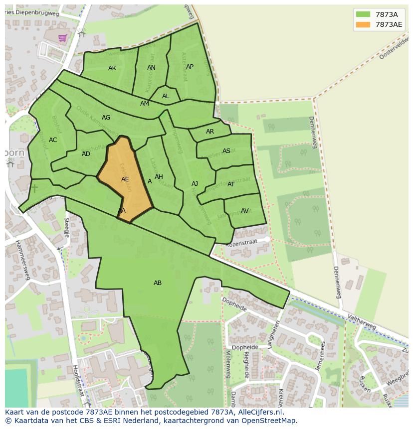 Afbeelding van het postcodegebied 7873 AE op de kaart.