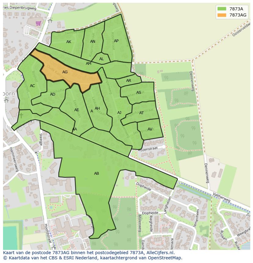 Afbeelding van het postcodegebied 7873 AG op de kaart.