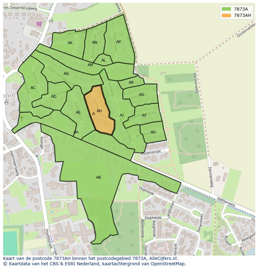 Afbeelding van het postcodegebied 7873 AH op de kaart.