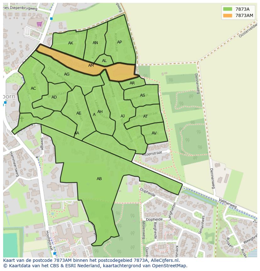 Afbeelding van het postcodegebied 7873 AM op de kaart.
