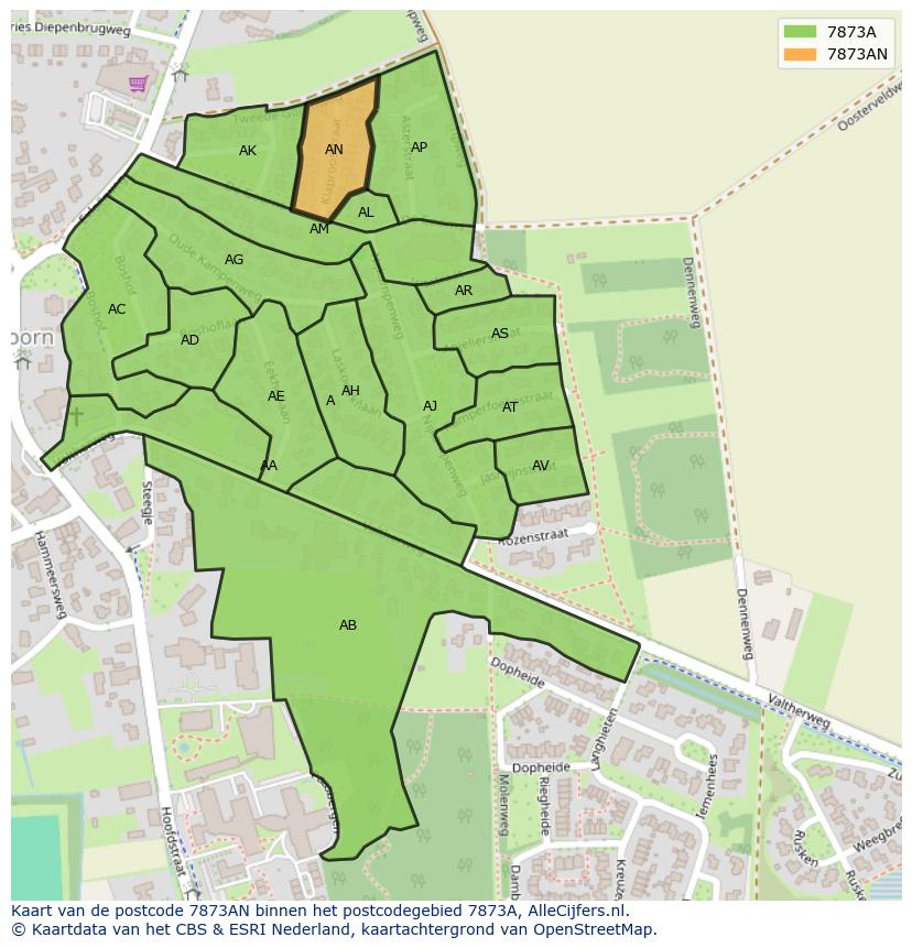 Afbeelding van het postcodegebied 7873 AN op de kaart.